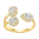 LADIES RING 1CT ROUND/PEAR/EMERALD DIAMOND 14K YELLOW GOLD